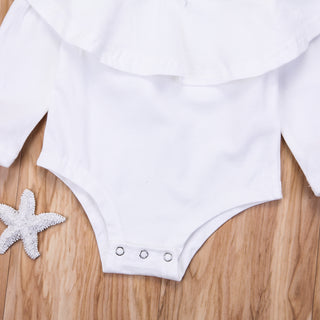 Ruffle Detail Onesie Romper for Little Girls - White - shopfils.com