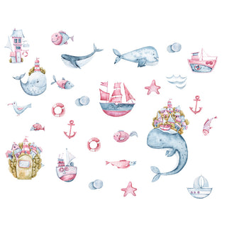 Underwater Cute whale ship Wall Stickers for little explorer rooms
