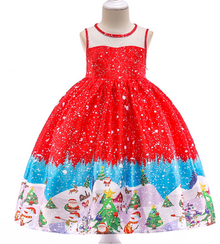 Beautiful Red Dress with santa and tree prints knee length dress for Baby Girls - shopfils.com