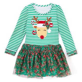 Fashion Reindeer Printed Dress for Girls - shopfils.com
