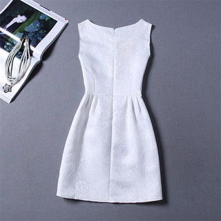 White Plain Formal Summer Knee Length Dress for Girls - shopfils.com