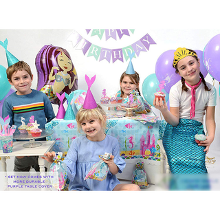 Cookieducks Mermaid Theme Birthday Party Supplies | Birthday Party Tableware Paper Plates Napkins Cups Serves 10 with Balloons and Birthday Banner