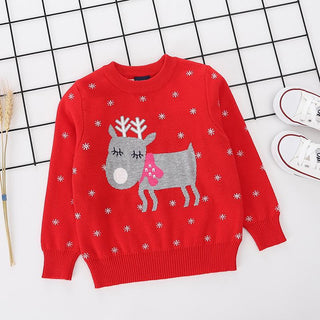 Reindeer Printed Red pure Cotton Soft Sweater for Little Boys and Girls - shopfils.com