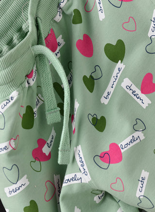 Love Hearts All Over Print Shorts with Drawstring - Green