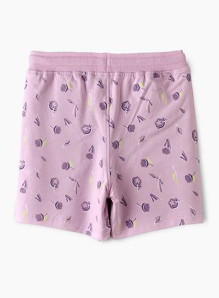 Floral All Over Print Shorts with Drawstring - Purple