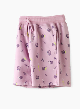 Floral All Over Print Shorts with Drawstring - Purple