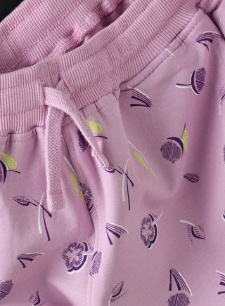Floral All Over Print Shorts with Drawstring - Purple
