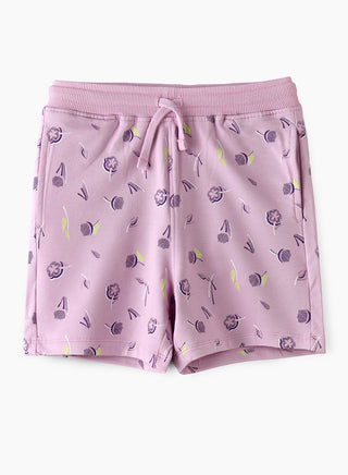 Floral All Over Print Shorts with Drawstring - Purple