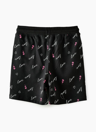 Love All Over Print Shorts with Drawstring - Black