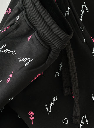 Love All Over Print Shorts with Drawstring - Black