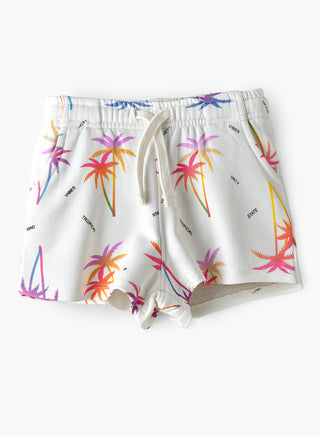 Palm Tree All Over Print With Elastic Waist & Drawstring Closure - Multicolor