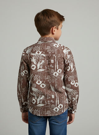 Boys Printed Brown Cotton Casual Shirt
