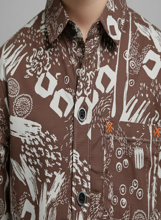 Boys Printed Brown Cotton Casual Shirt