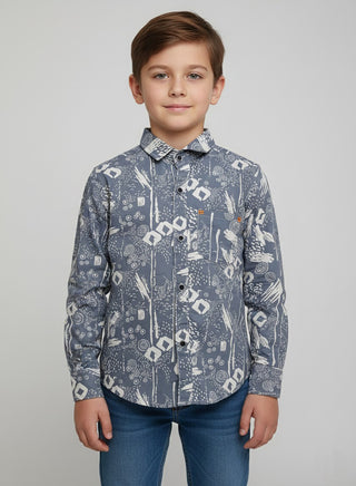 Boys Printed Sky Cotton Casual Shirt