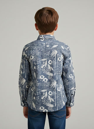 Boys Printed Sky Cotton Casual Shirt