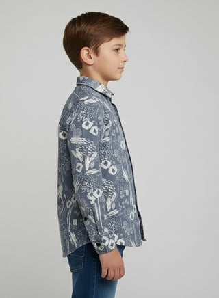 Boys Printed Sky Cotton Casual Shirt