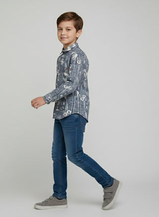 Boys Printed Sky Cotton Casual Shirt