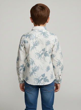 Boys Printed White Cotton Casual Shirt