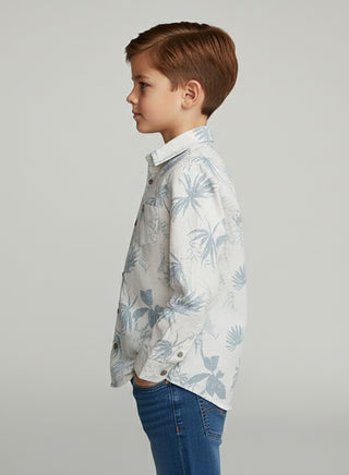 Boys Printed White Cotton Casual Shirt