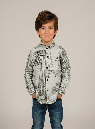 Boys printed cotton casual full sleeve shirt with collar