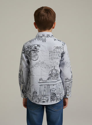 Boys Cotton Architecture Print Shirt