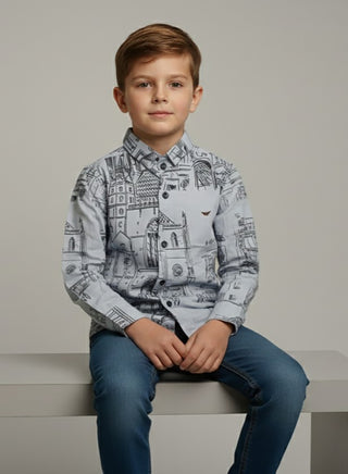 Boys summer printed cotton casual full sleeve shirt with collar