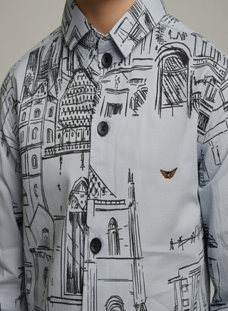 Boys Cotton Architecture Print Shirt