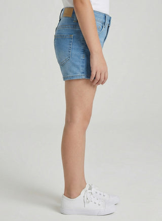Girls Star Print Adjustable Waist Denim Shorts