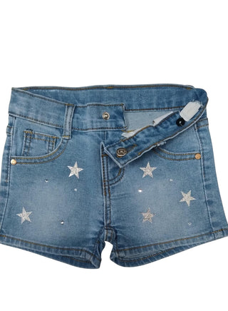 Girls Star Print Adjustable Waist Denim Shorts