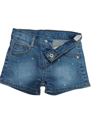 Girls Heart Print Adjustable Waist Denim Shorts