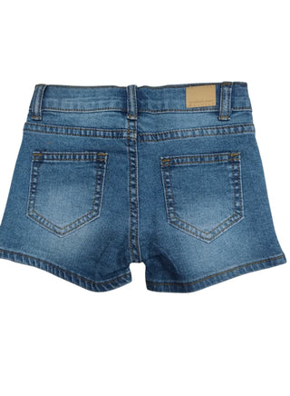 Girls Heart Print Adjustable Waist Denim Shorts