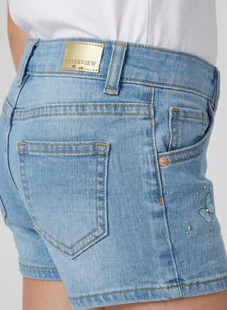 Girls Butterfly Print Adjustable Waist Denim Shorts