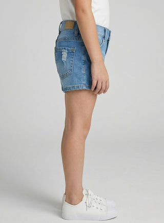 Girls Star Patch Adjustable Waist Denim Shorts