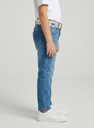 Girls Tie Belt Adjustable Waist Slim Jeans
