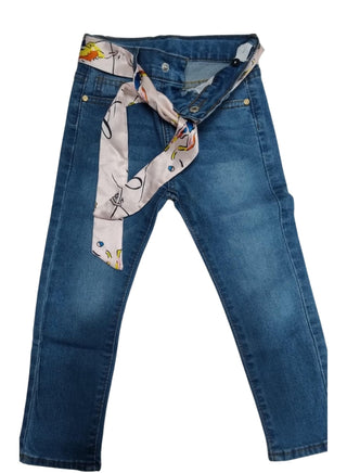 Girls Tie Belt Adjustable Waist Slim Jeans