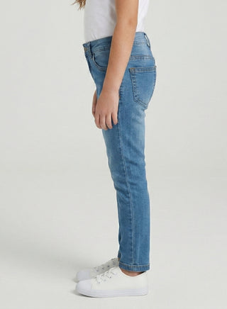 Girls Butterfly Print Adjustable Waist Skinny Jeans