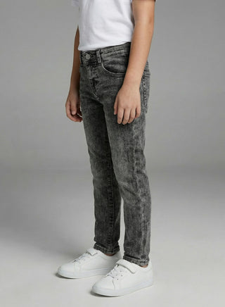 Boys Washed Black Adjustable Waist Slim Jeans