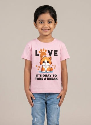 Girls Cute  Cat Love Pink T-Shirt
