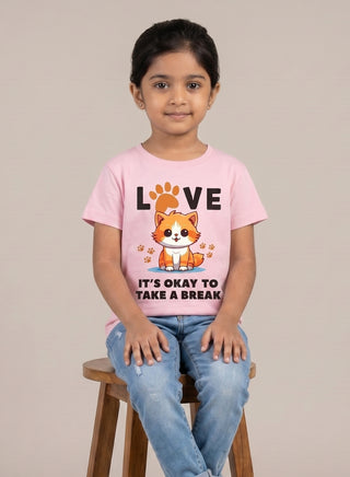 Girls Cute  Cat Love Pink T-Shirt
