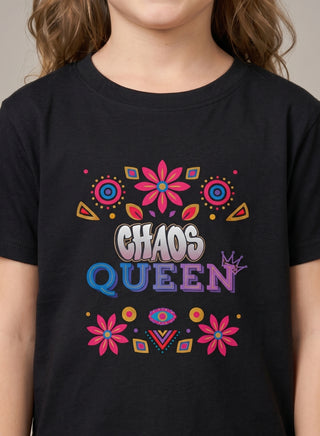Girls Chaos Queen Black  T-Shirt