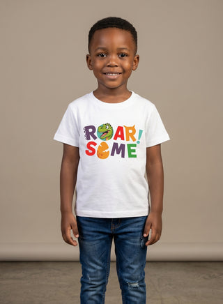Boys Roarsome Dinosaur White T-Shirt