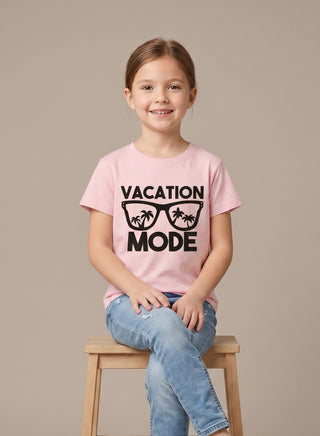 Girls  Vacation Mode Pink T-Shirt