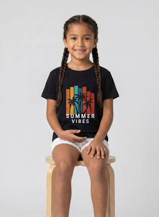 Girls Summer Vibes Black T-shirts