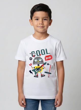 Boys Cool Robot White T-Shirt