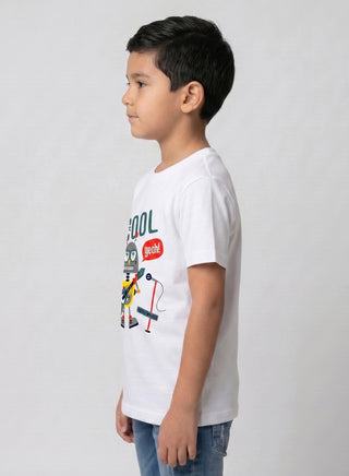 Boys Cool Robot White T-Shirt