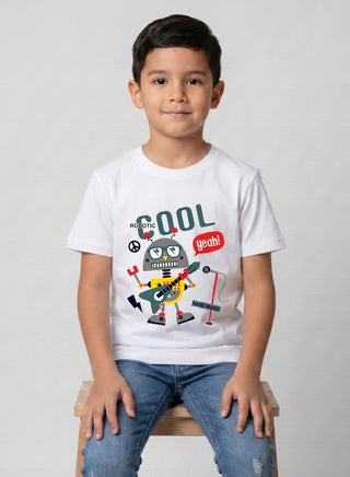 Boys Cool Robot White T-Shirt
