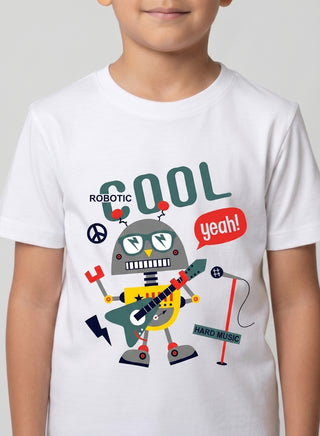 Boys Cool Robot White T-Shirt