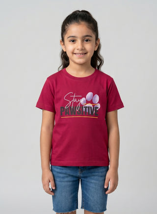 Girls Stay Pawsitive Maroon T-Shirt