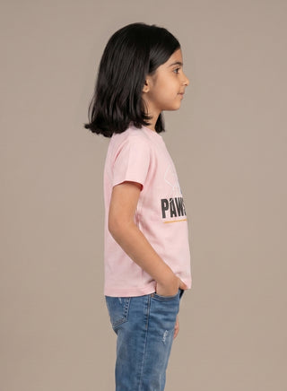 Girls Stay Pawsitive Pink T-shirts