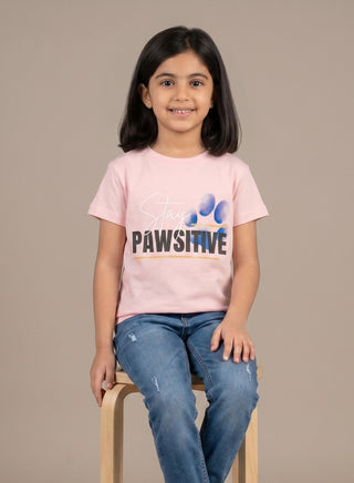 Girls Stay Pawsitive Pink T-shirts